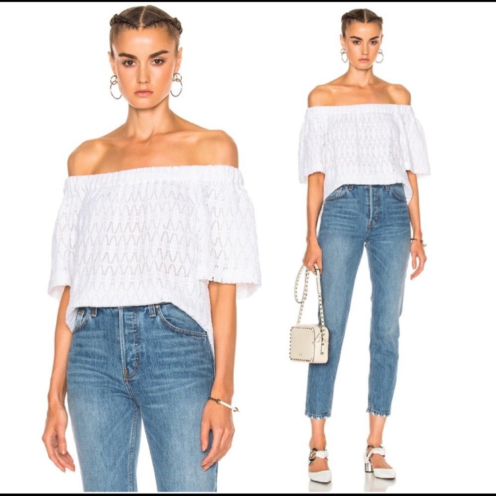 A.L.C. Off-The-Shoulder White Crochet Cheyenne Top